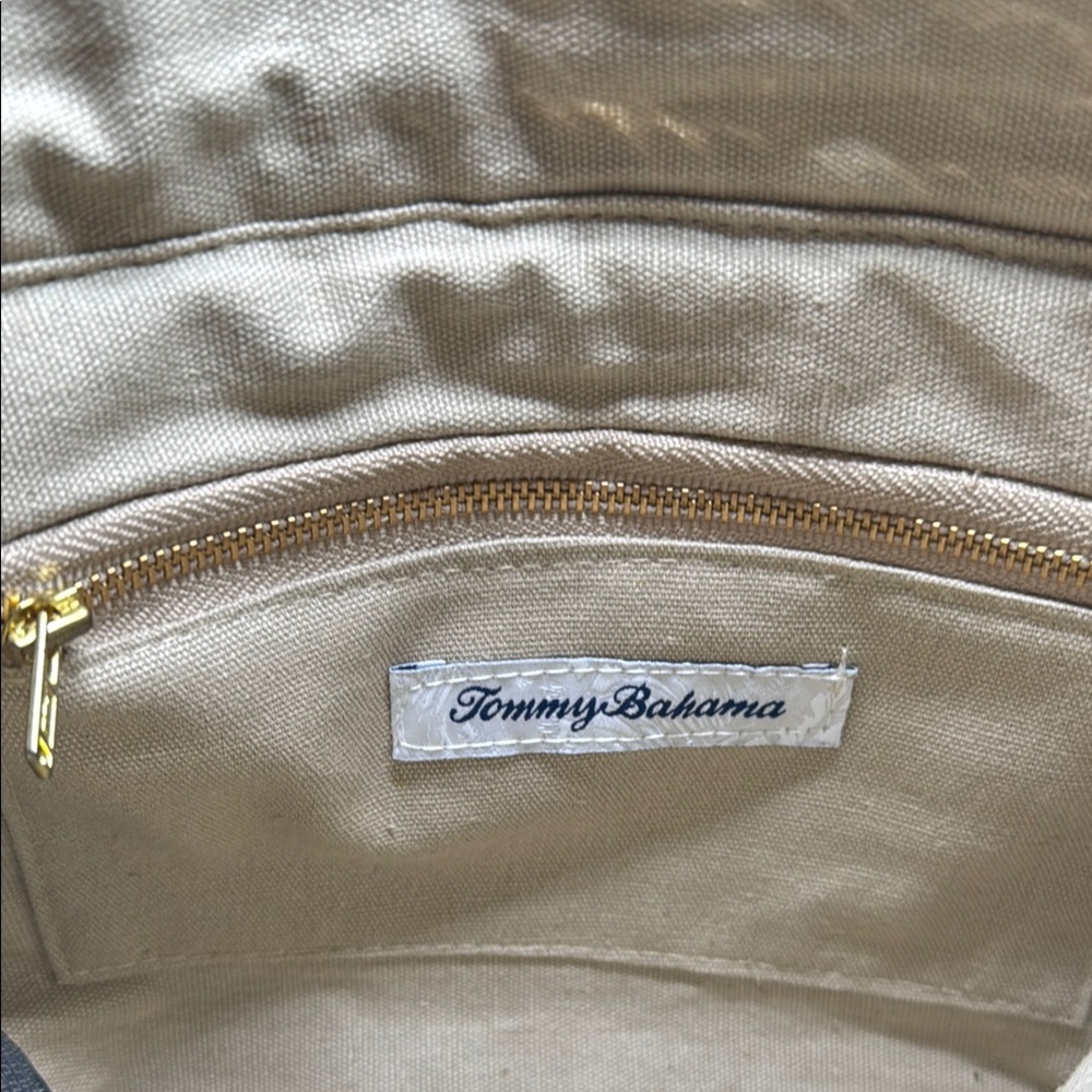 Tommy Bahama Raffia Metallic Stone accent Woven Bag Tan Clutch - Picture 2 of 8